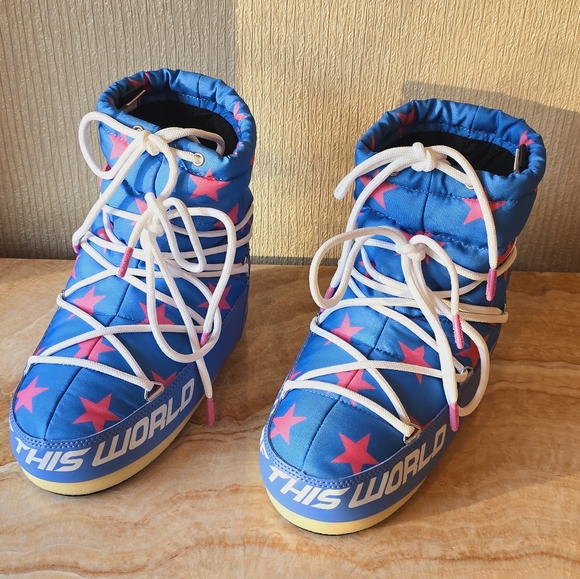 Moon Boot Stars Low Snow Boots Moon Boot Icon Light Low Blue Stars Print Boots - Picture 8 of 17